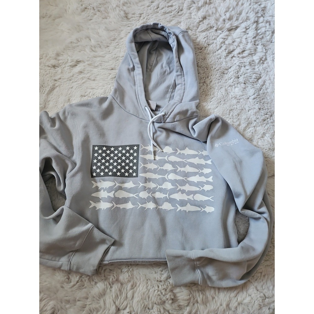 Columbia Sportswear American Flag Fish Graphic Hoodie Sweatshirt Men's Small
